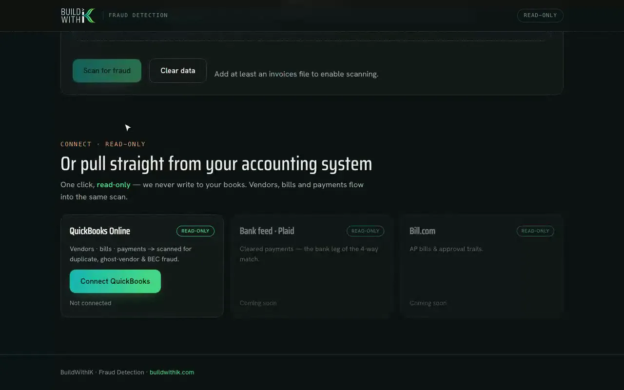 Connecting the accounting system, read-only