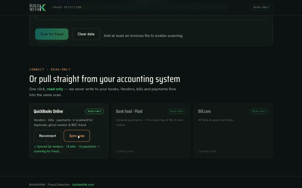 Vendors, bills and payments synced from the accounting system